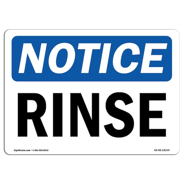 Safety Sign, OSHA Notice, 3.5" Height, Rinse Sign, Landscape, 10PK